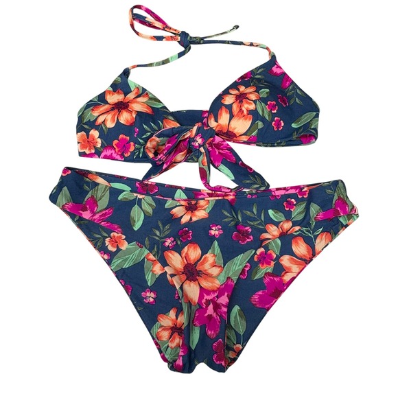 Tori Praver Women's Floral Bikini‎ Set Tie Halter Swimsuit Two Piece S/M - Picture 1 of 7